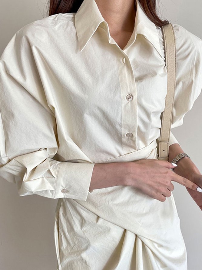 Shirt Collar Long sleeve Elegant Plain Dress