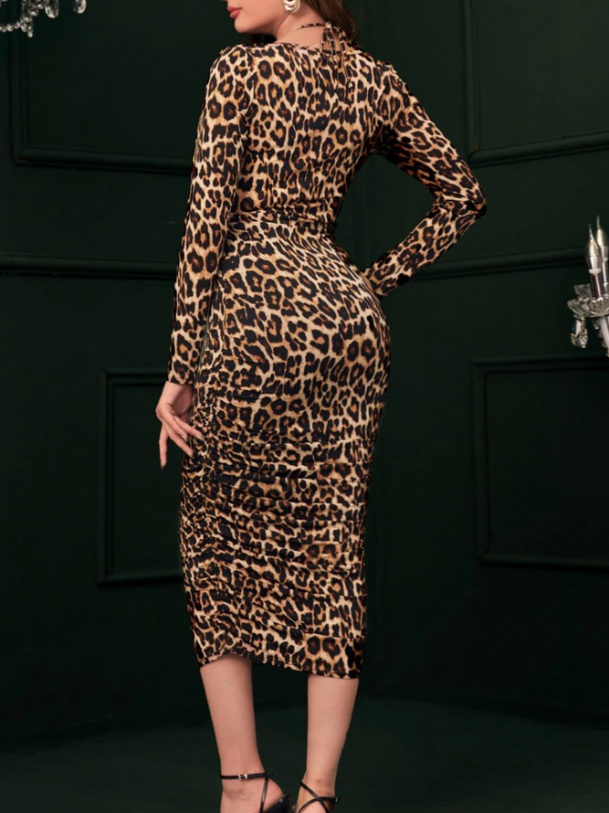 Halter Neck Leopard Print Bodycon Dress