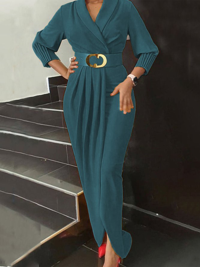 Elegant Plain Shawl Collar Regular Fit Party Dress