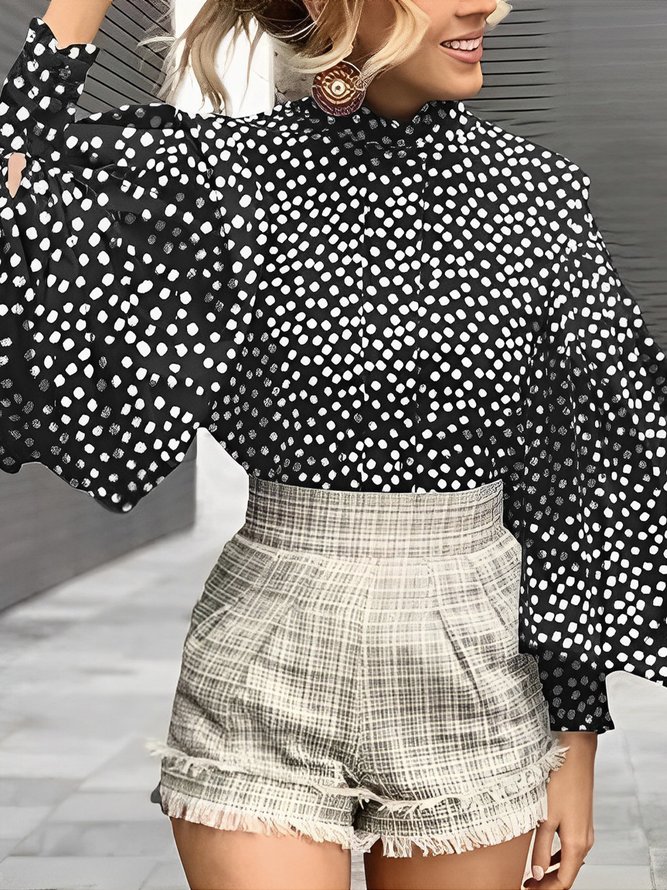Polka Dots Regular Fit Elegant Long Sleeve Blouse