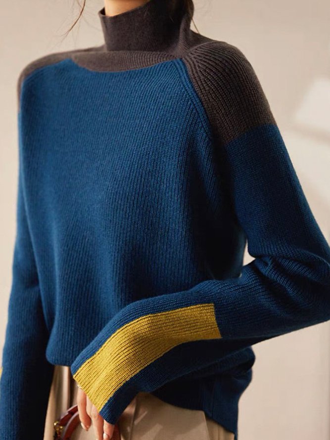 Loose Urban Turtleneck  Color Block Sweater