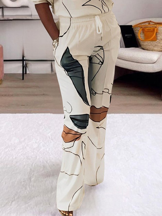 Casual Abstract Print Straight   Pants