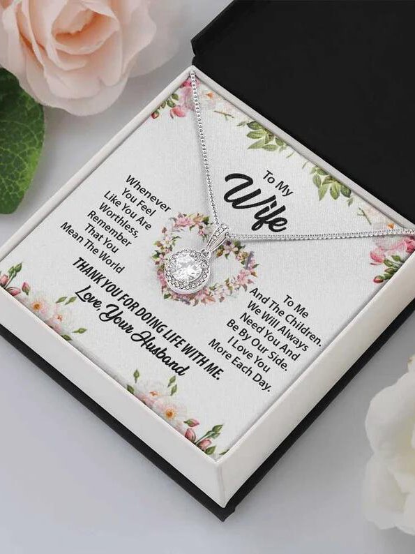 "Thank you" Silver Diamond Pendant Necklace Greeting Card Set Valentine's Day Anniversary Jewelry Gift for Wife