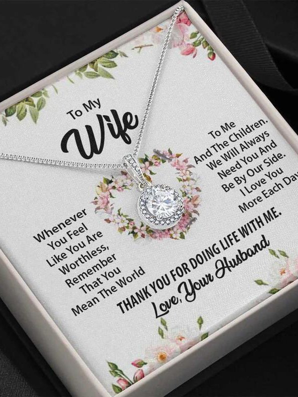 "Thank you" Silver Diamond Pendant Necklace Greeting Card Set Valentine's Day Anniversary Jewelry Gift for Wife