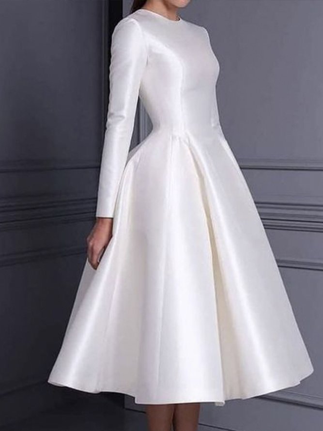Long sleeve Satin Plain Regular Fit Elegant Dress
