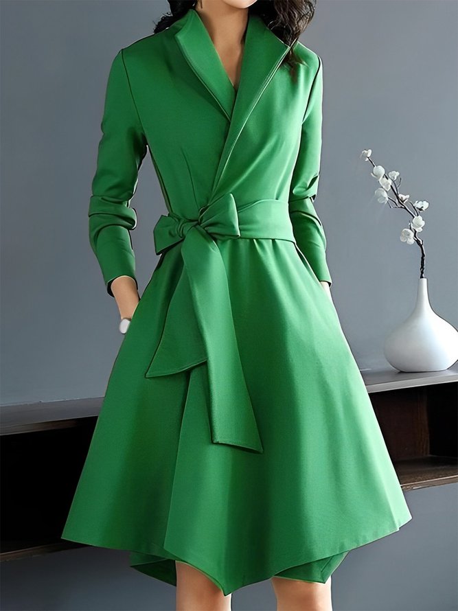 Plain Elegant Regular Fit Shawl Collar Dress | stylewe