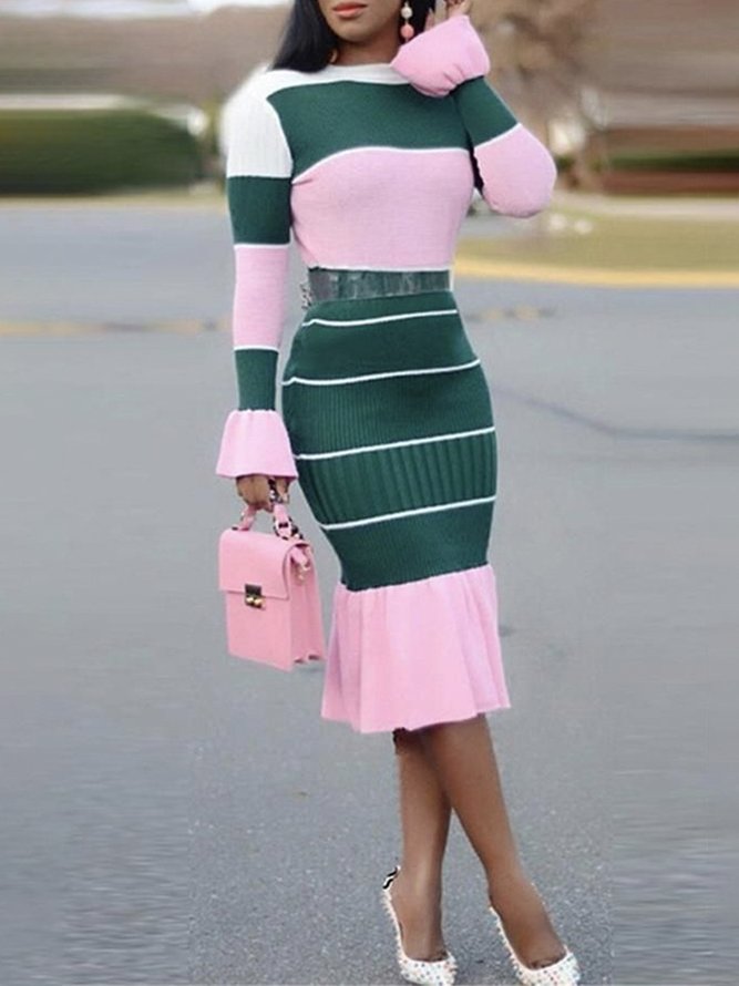 Midi Daily Color Block Elegant Skirt
