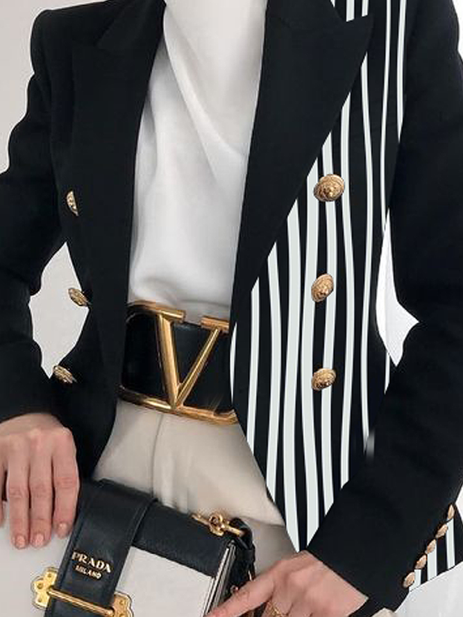 Loose Lapel Collar Long sleeve Striped Urban Blazer
