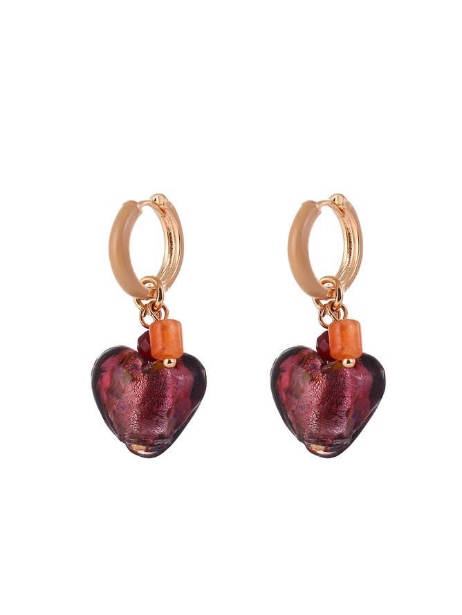 Ethnic Vintage Red Crystal Heart Pattern Earrings Boho Holiday Party Jewelry
