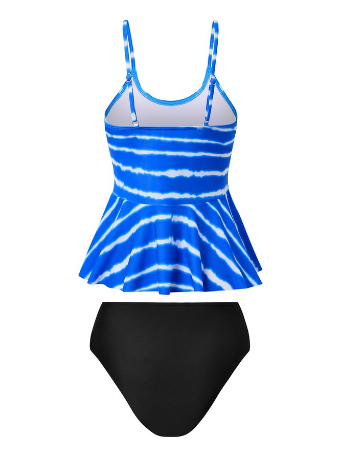 Casual Striped Printing Scoop Neck Tankinis Two-Piece Set