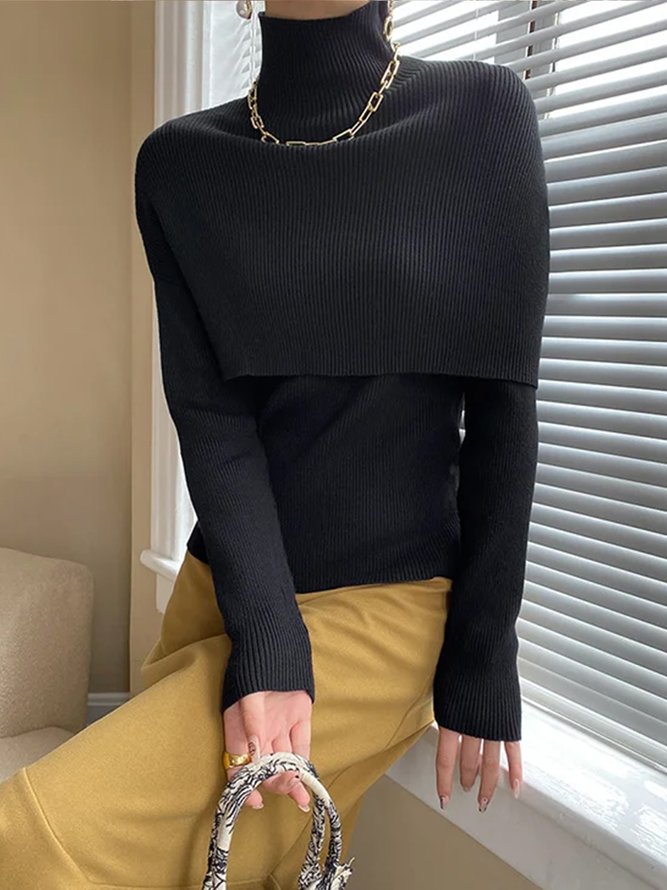Long sleeve Plain Turtleneck Elegant Sweater