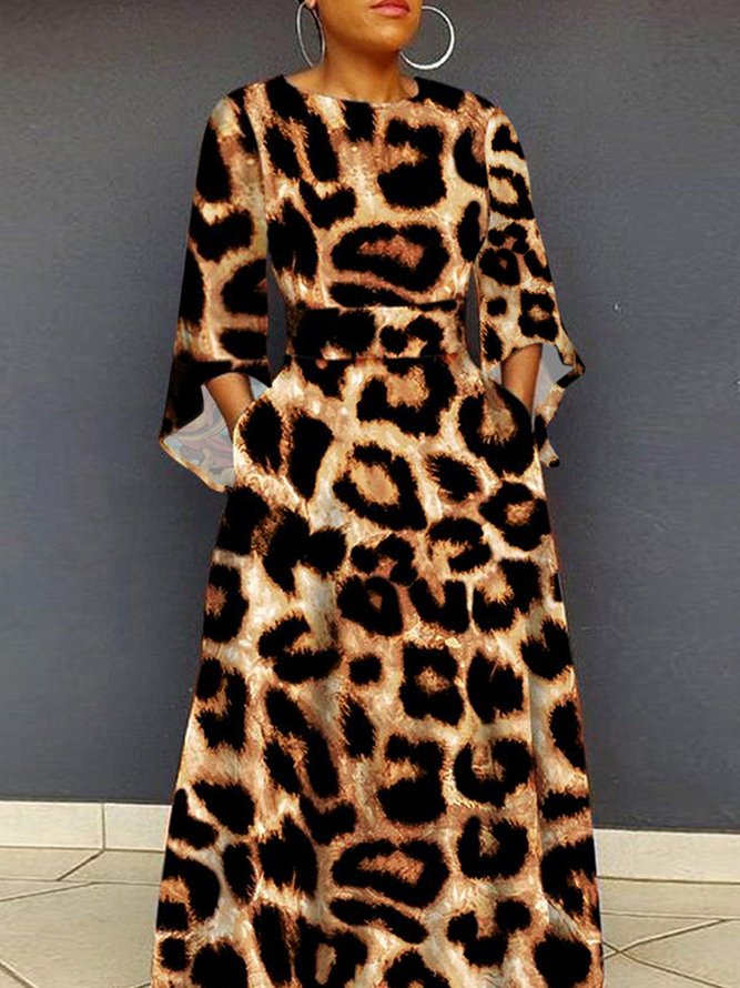 Urban Crew Neck Regular Fit Leopard Dress