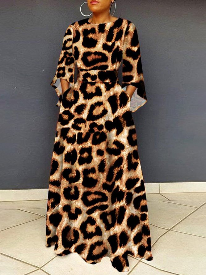 Urban Crew Neck Regular Fit Leopard Dress