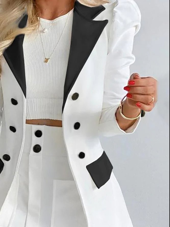 Color Block Lapel Collar Regular Fit Elegant Long Sleeve Blazer