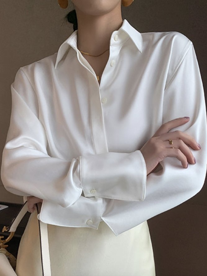 Shirt Collar Elegant Regular Fit Plain Blouse
