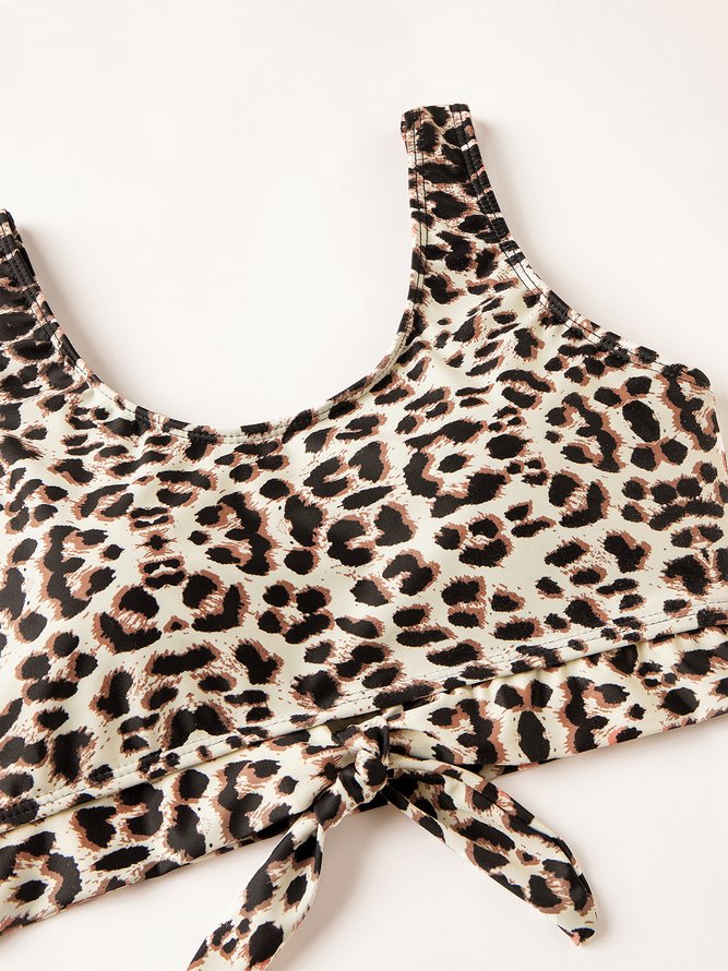 Sexy Leopard Printing Scoop Neck Bikinis Two-Piece Set