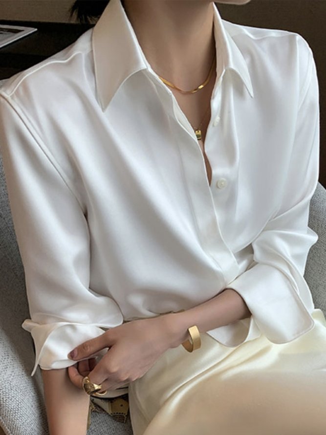 Shirt Collar Elegant Regular Fit Plain Blouse