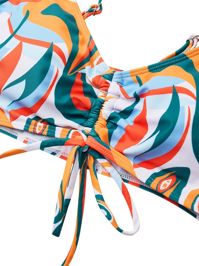 Elegant Abstract Printing Scoop Neck Bikinis set Three-Piece Set