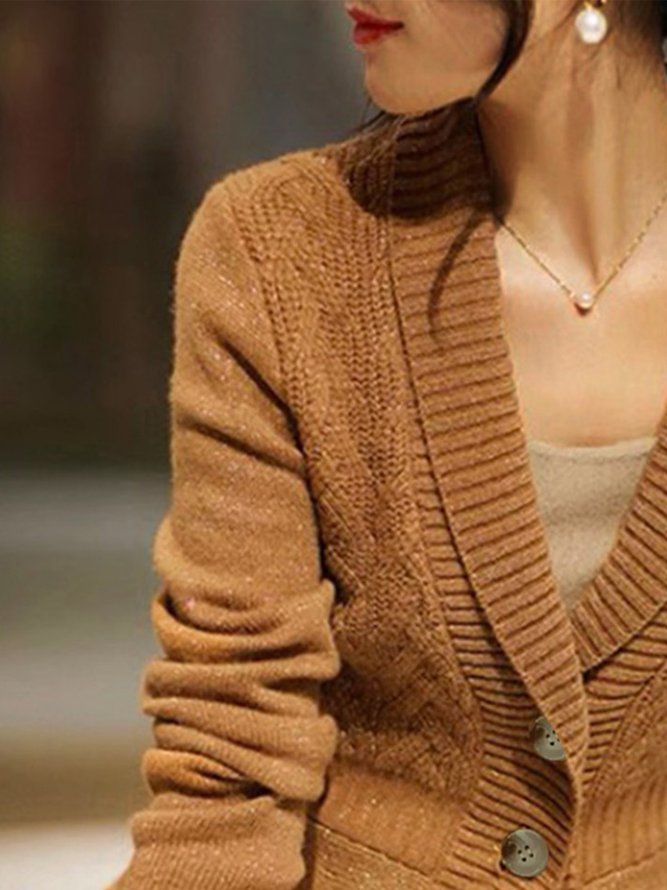 Regular Fit Plain Elegant Lapel Collar Sweater Cardigan
