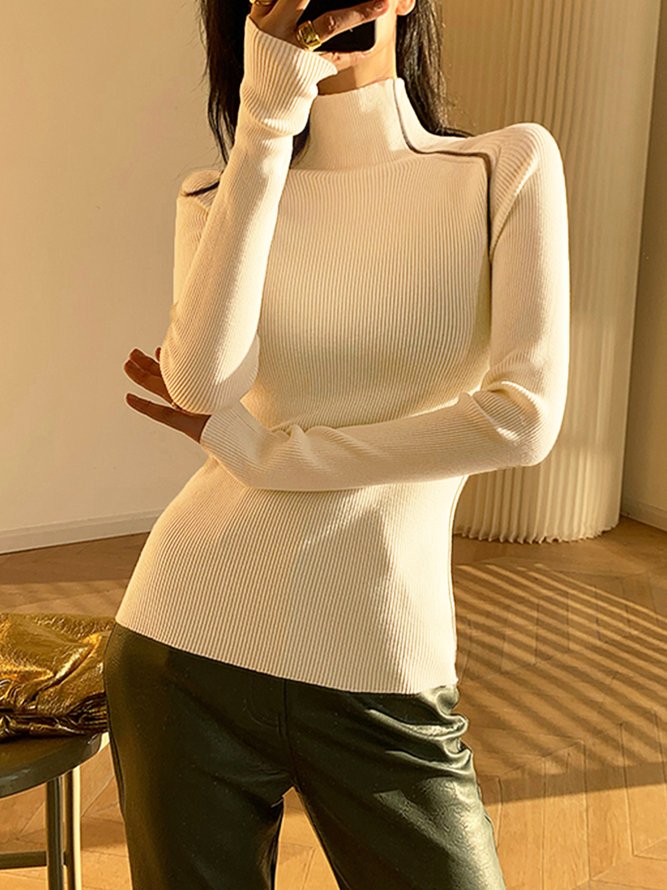 Long sleeve Plain Tight Simple Turtleneck Sweater