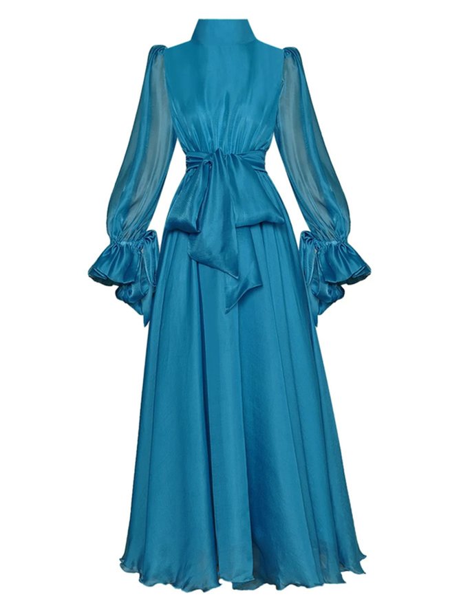 Regular Fit Turtleneck Elegant Plain Long Sleeve Maxi Party Dress