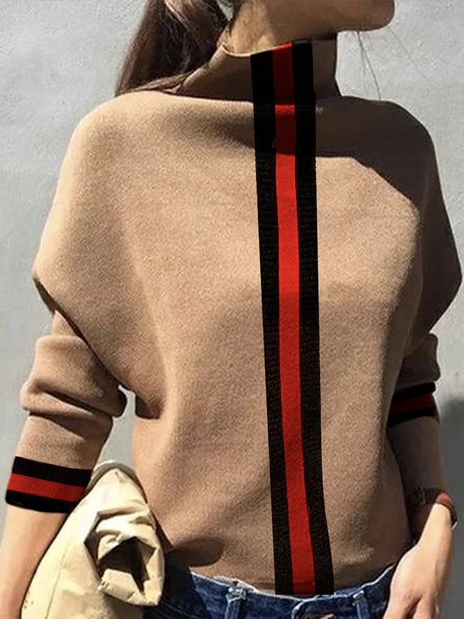 Long sleeve Elegant Acrylic Turtleneck Striped Sweater