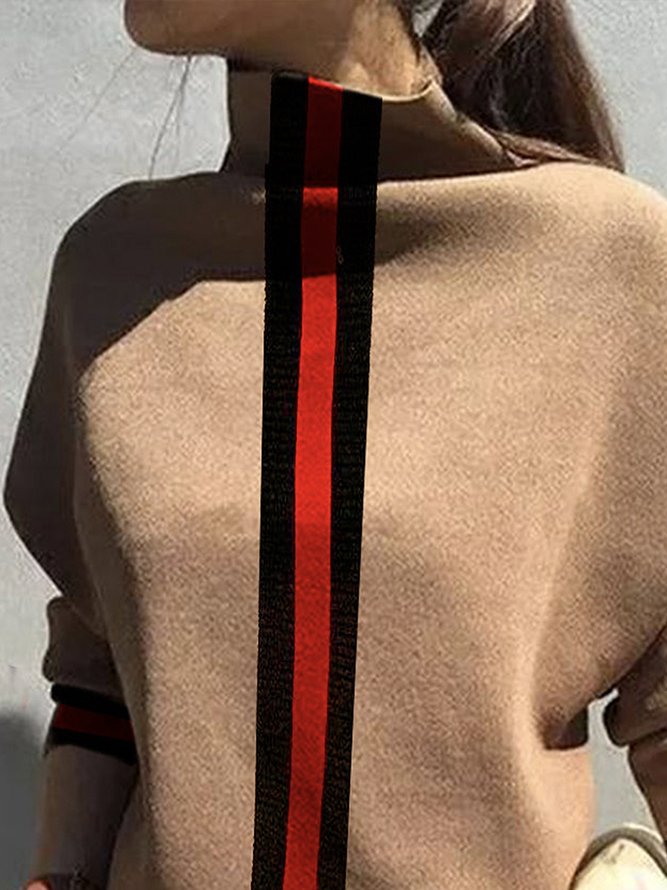Long sleeve Elegant Acrylic Turtleneck Striped Sweater