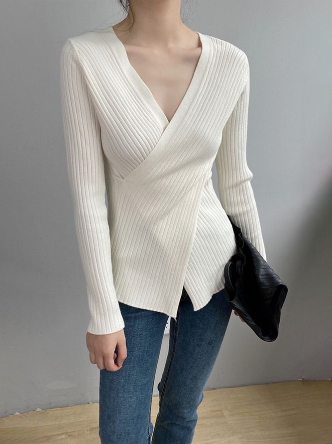 Plain Elegant Regular Fit Wool/Knitting Top
