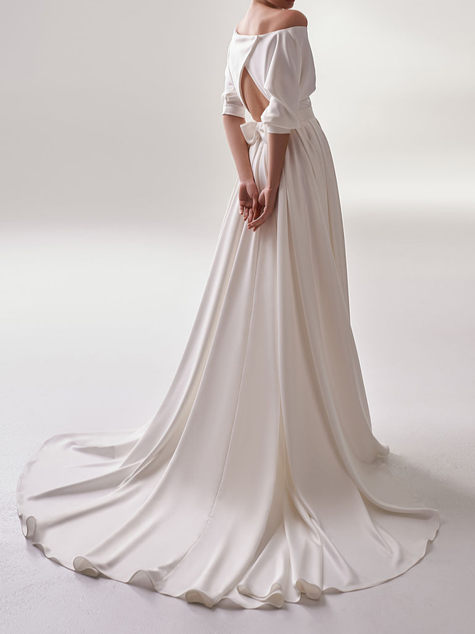 Plain Satin Regular Fit Elegant Wedding Party Dress