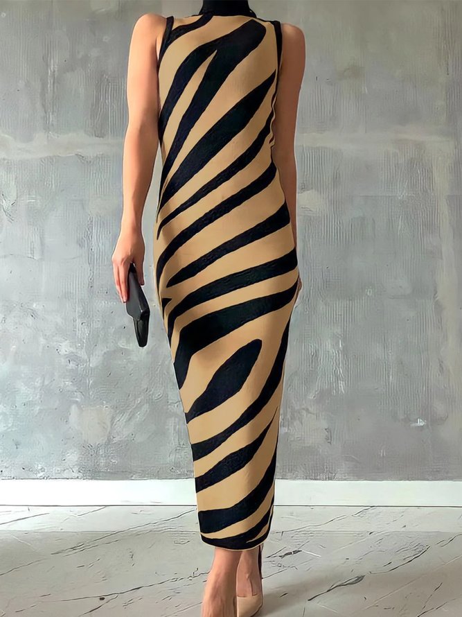 Urban Sleeveless Turtleneck Zebra Maxi Dress