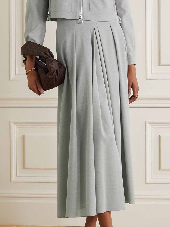 Elegant Plain A-Line  Pleated Skirt