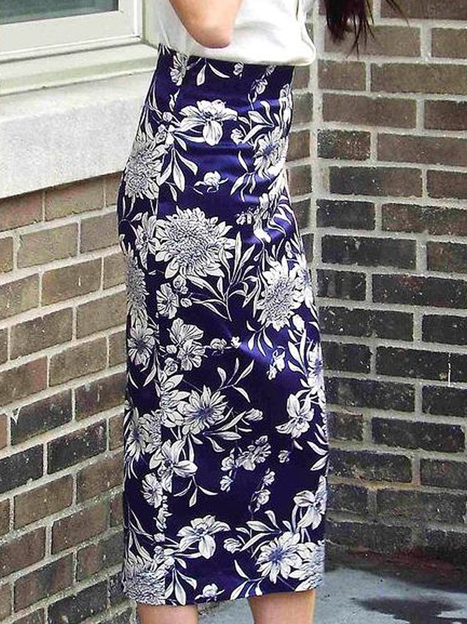Regular Fit High Waist Elegant Floral Midi Skirt