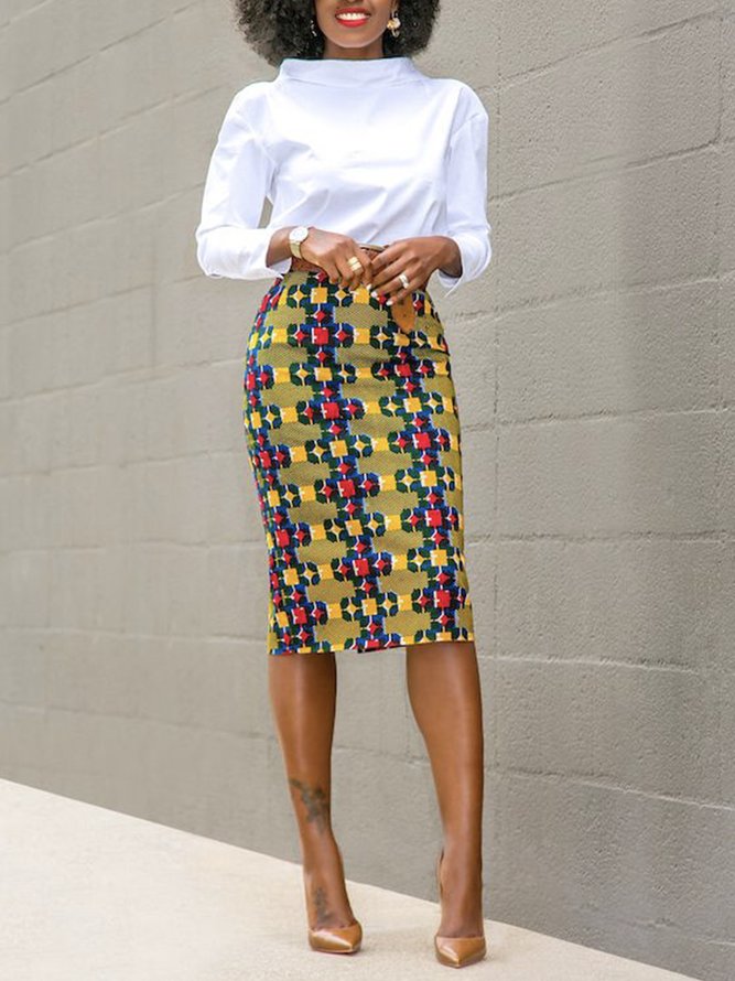 Midi Geometric Elegant Regular Fit Skirt