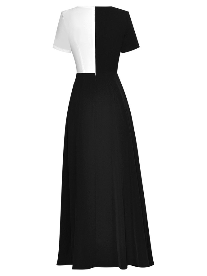 V Neck Elegant Color Black White Party Dress