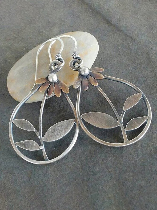 Vintage Silver Floral Earrings Bohemian Ethnic Style Dress Women Jewelry