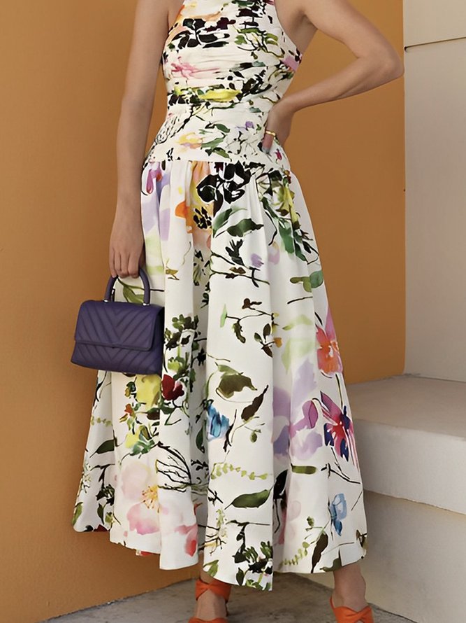 Regular Fit Vacation Floral Sleeveless Maxi Dress