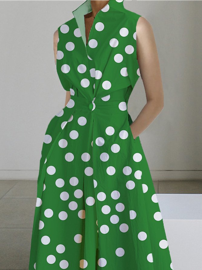 Polka Dots Urban Regular Fit Shirt Collar Dress | stylewe