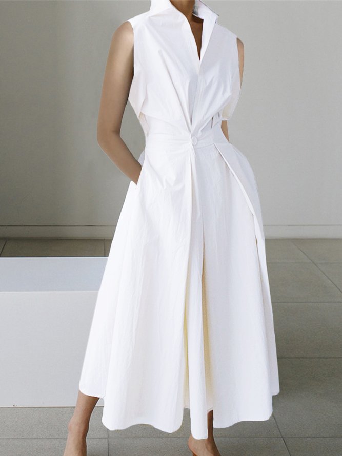 Daily White Shirt Collar Urban Cotton Dress stylewe