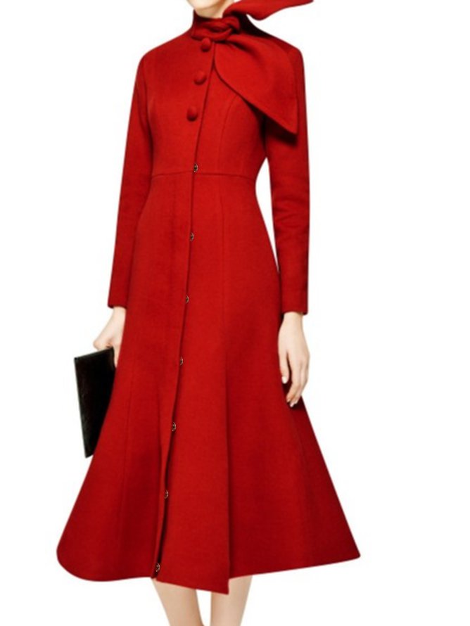 Woolen Stand Collar Elegant Plain Dress