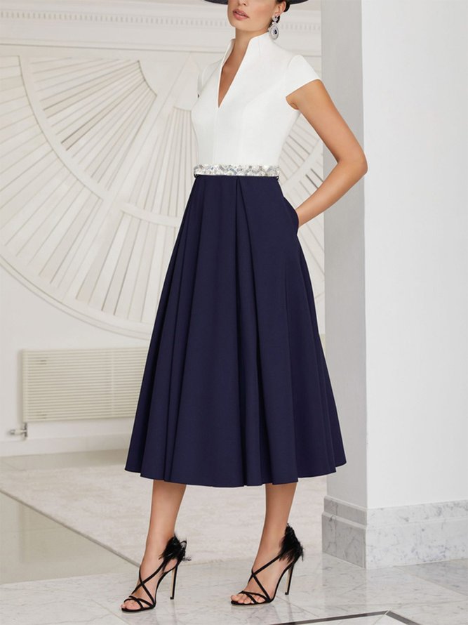 Color Block Elegant Regular Fit Midi Dress