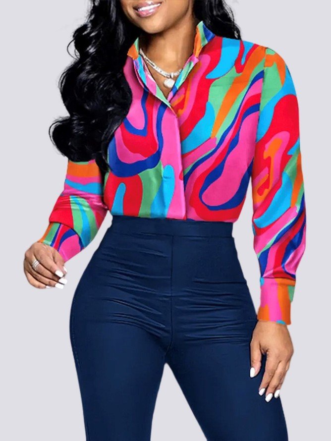 Plus Size Regular Fit Abstract Stripes Urban Blouse