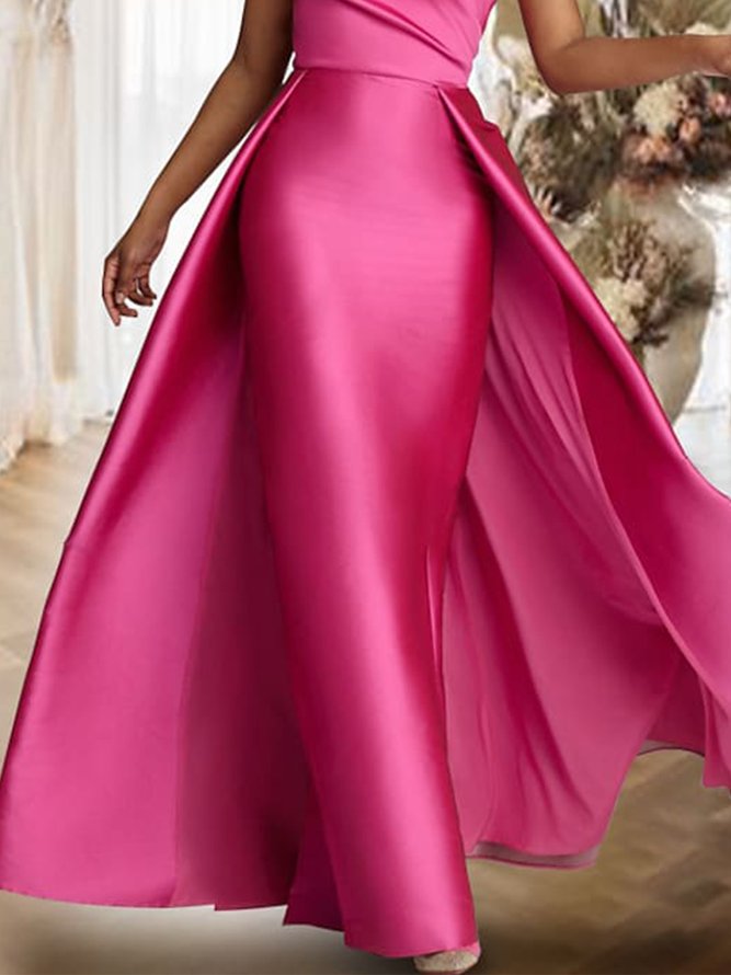 Women's Party Regular Fit Plain Elegant One Shoulder Maxi Dress