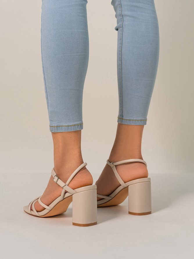 Women Minimalist Cross Strap Chunky Heel Sandals
