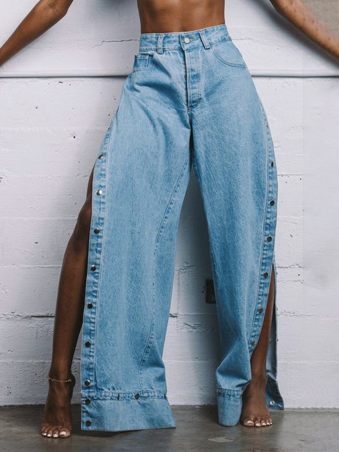 High Waist Regular Fit Plain Casual Denim Jeans