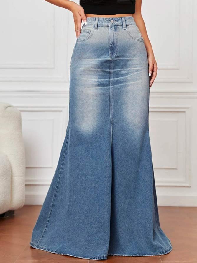 Denim Plain Casual Denim Skirt