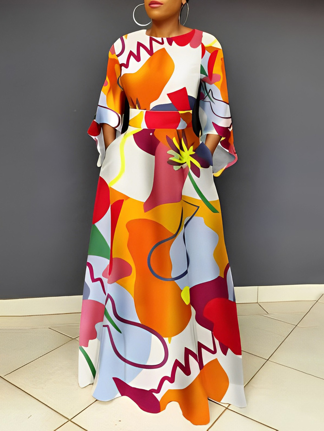 Plus Size Vacation Abstract Maxi Dress With No Belt