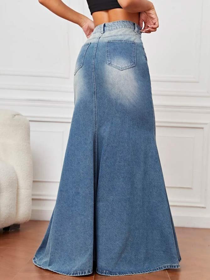 Denim Plain Casual Denim Skirt