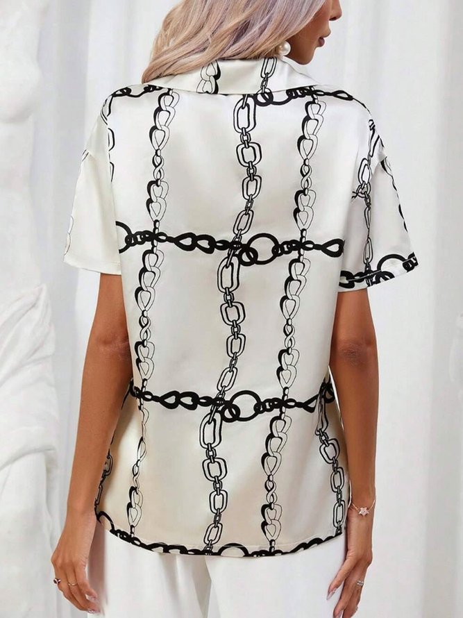 Shirt Collar Urban  Chain Print Blouse