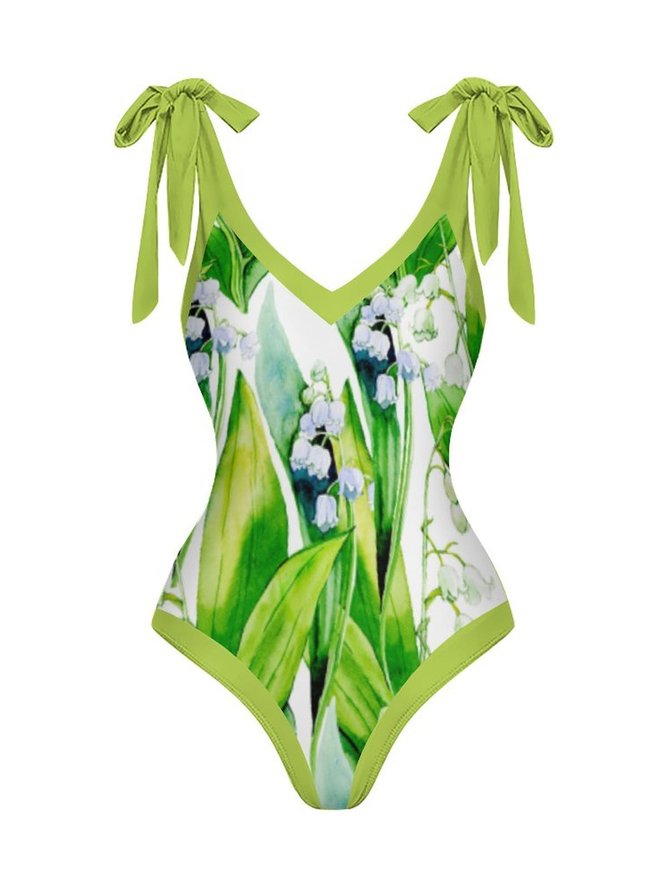 Printing Vacation Floral One Piece With Cover Up