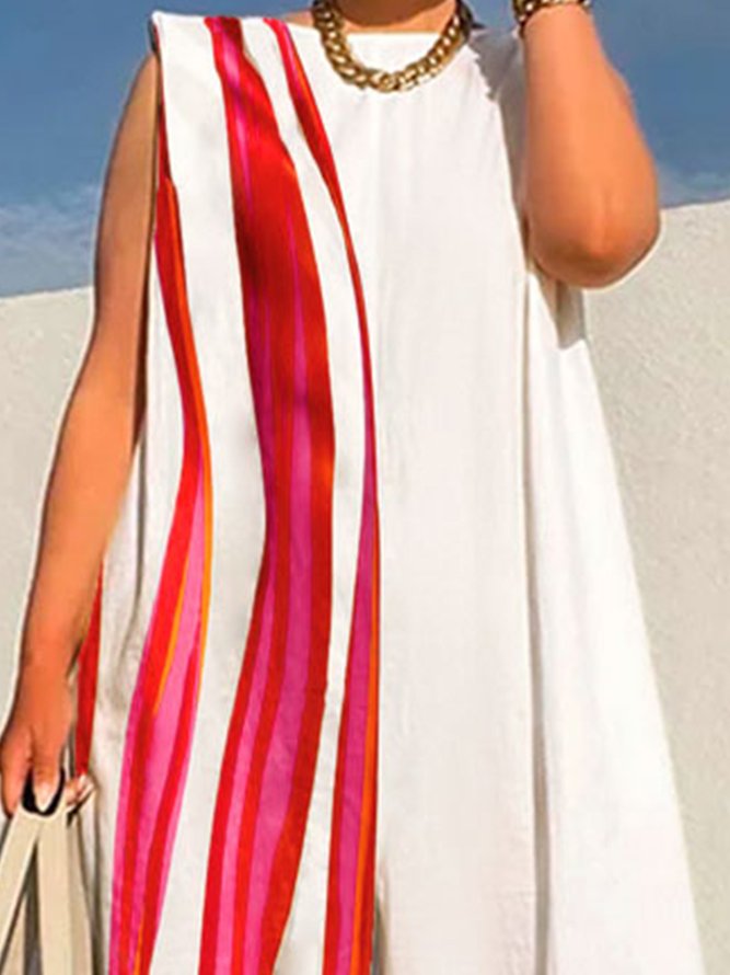 Abstract Crew Neck Loose Vacation Jumpsuit